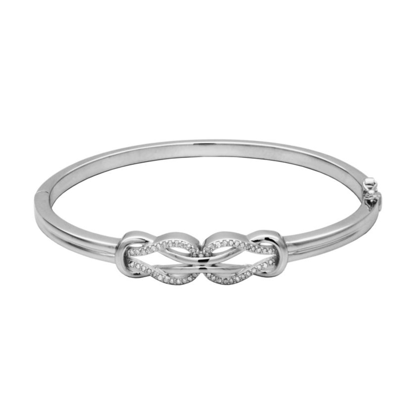 1/4 cttw Diamond Double Knot Bangle Bracelet in Rhodium Plated Sterling Silver