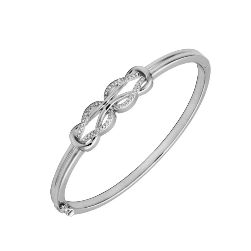 1/4 cttw Diamond Double Knot Bangle Bracelet in Rhodium Plated Sterling Silver