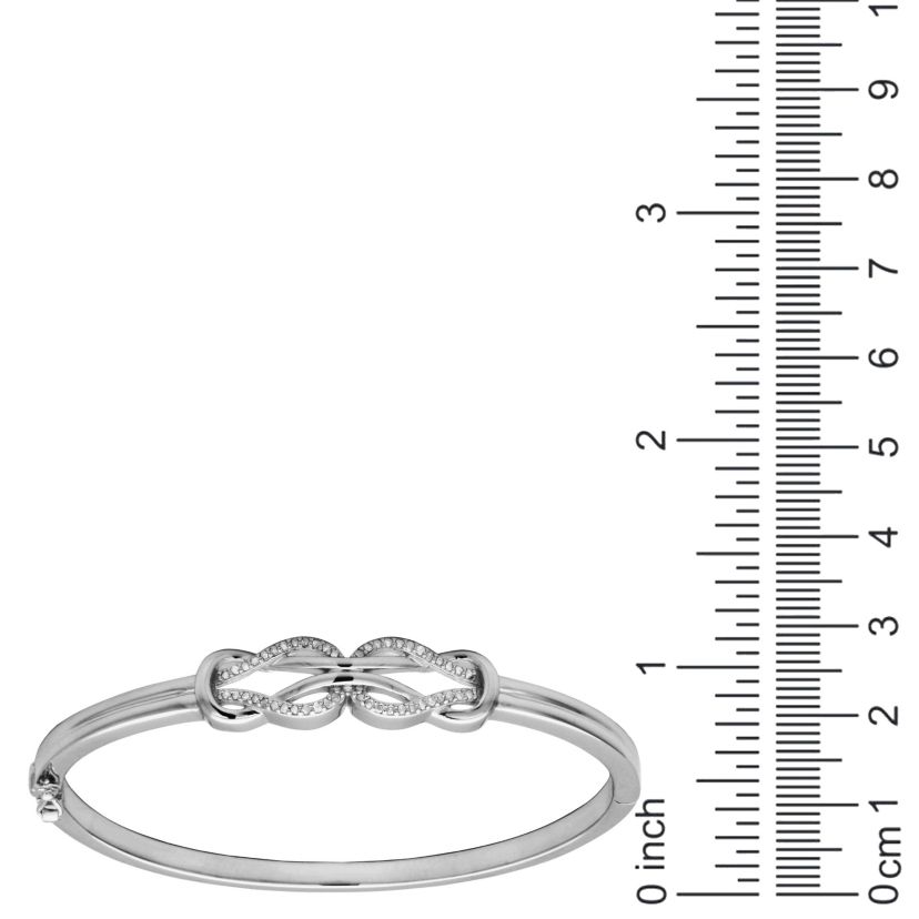 1/4 cttw Diamond Double Knot Bangle Bracelet in Rhodium Plated Sterling Silver