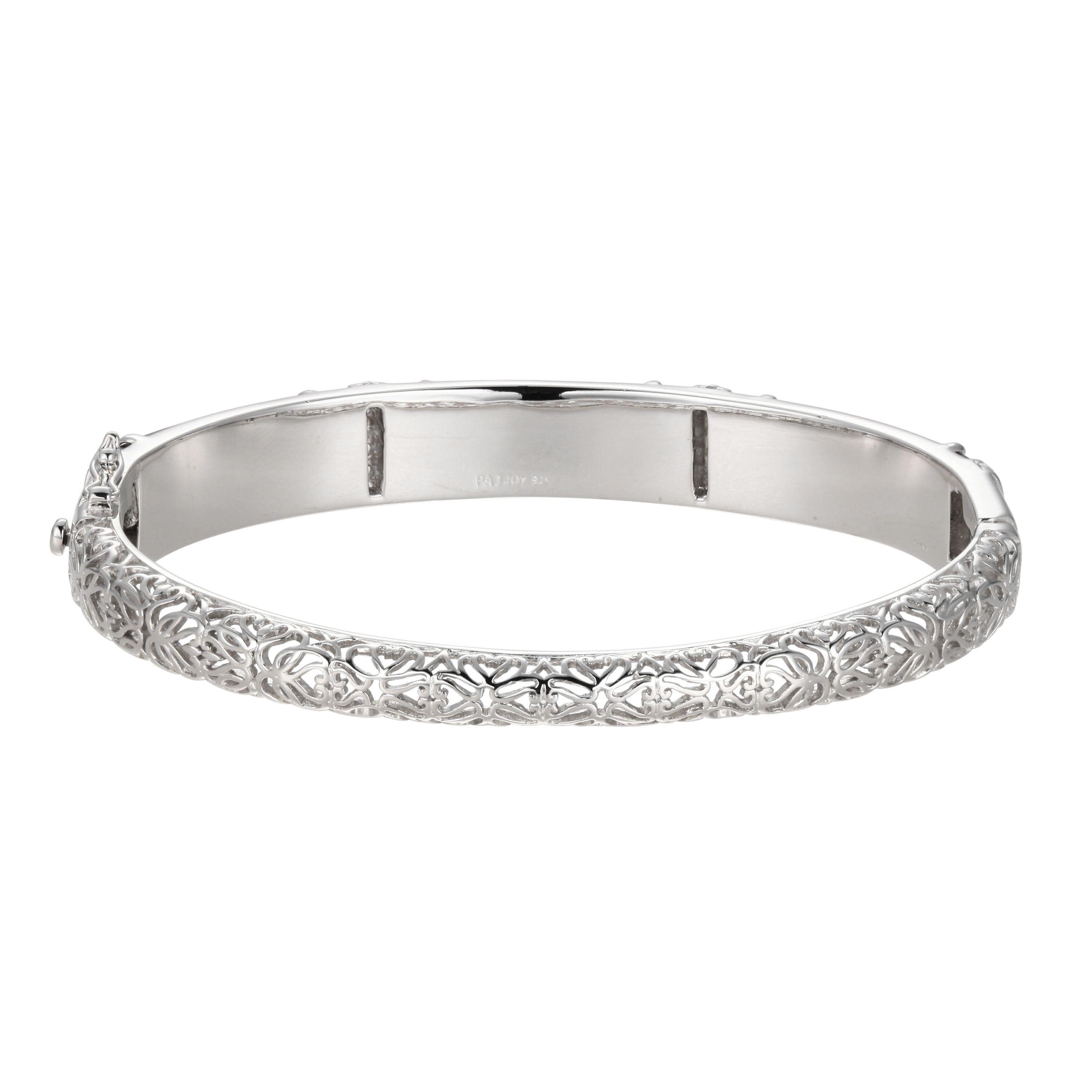 Genuine Nephrite Jade and White Topaz Bangle In Rhodium Plated Sterling Silver