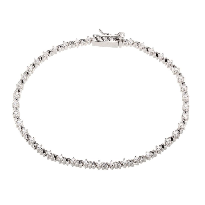 1 CT TW Lab Grown Diamond Tennis Bracelet in Rhodium Plated Sterling Silver