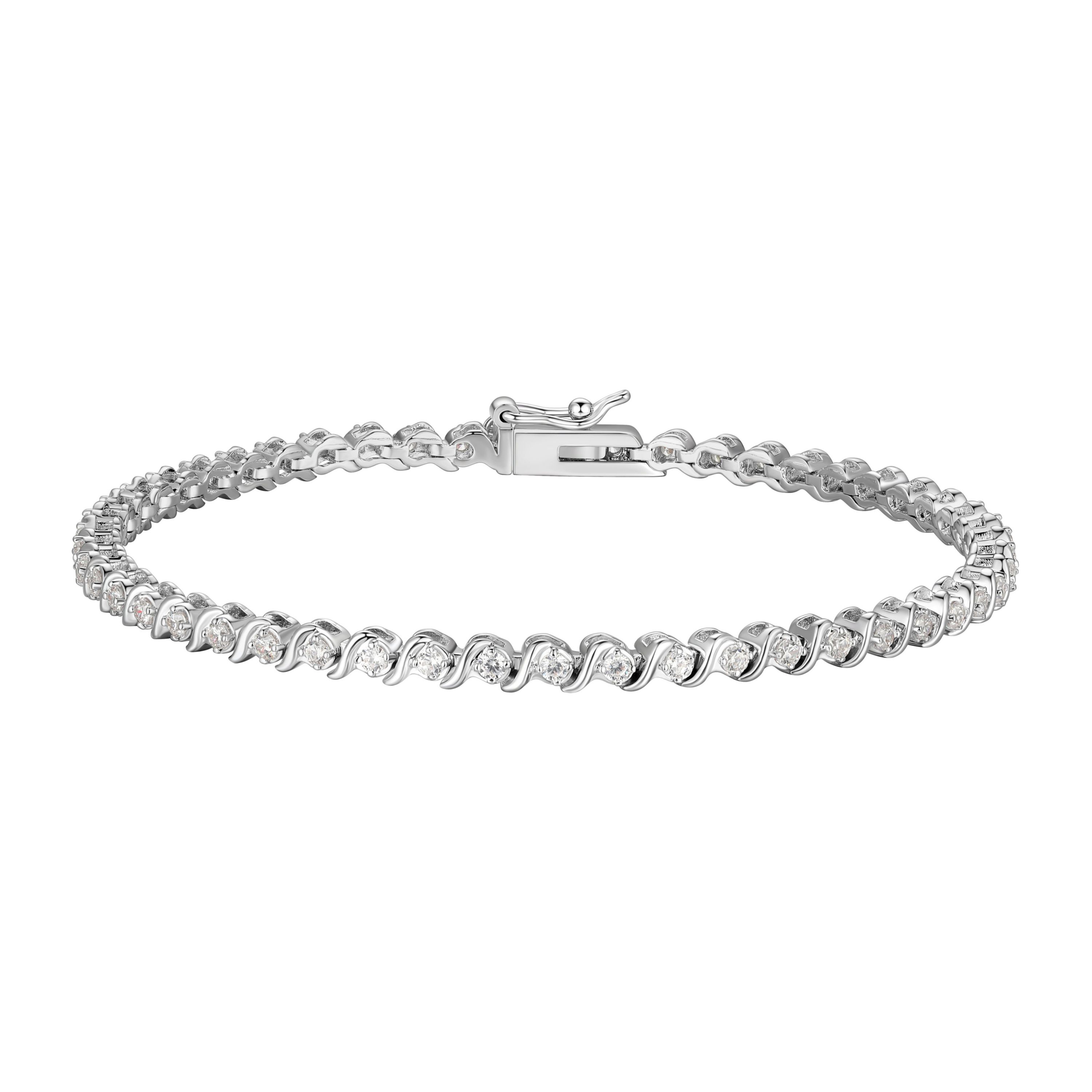 Lab Created 1 CT TW Lab Grown Diamond Tennis Bracelet in Rhodium Plated Sterling Silver