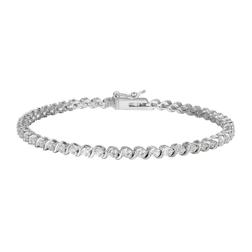 Lab Created 1 CT TW Lab Grown Diamond Tennis Bracelet in Rhodium Plated Sterling Silver