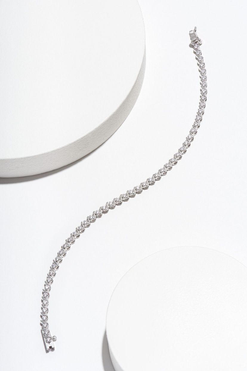 Lab Created 1 CT TW Lab Grown Diamond Tennis Bracelet in Rhodium Plated Sterling Silver