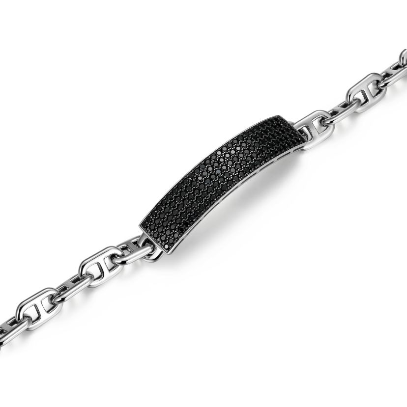 Mens Genuine Black Spinel Bracelet in Rhodium Plated Sterling Silver