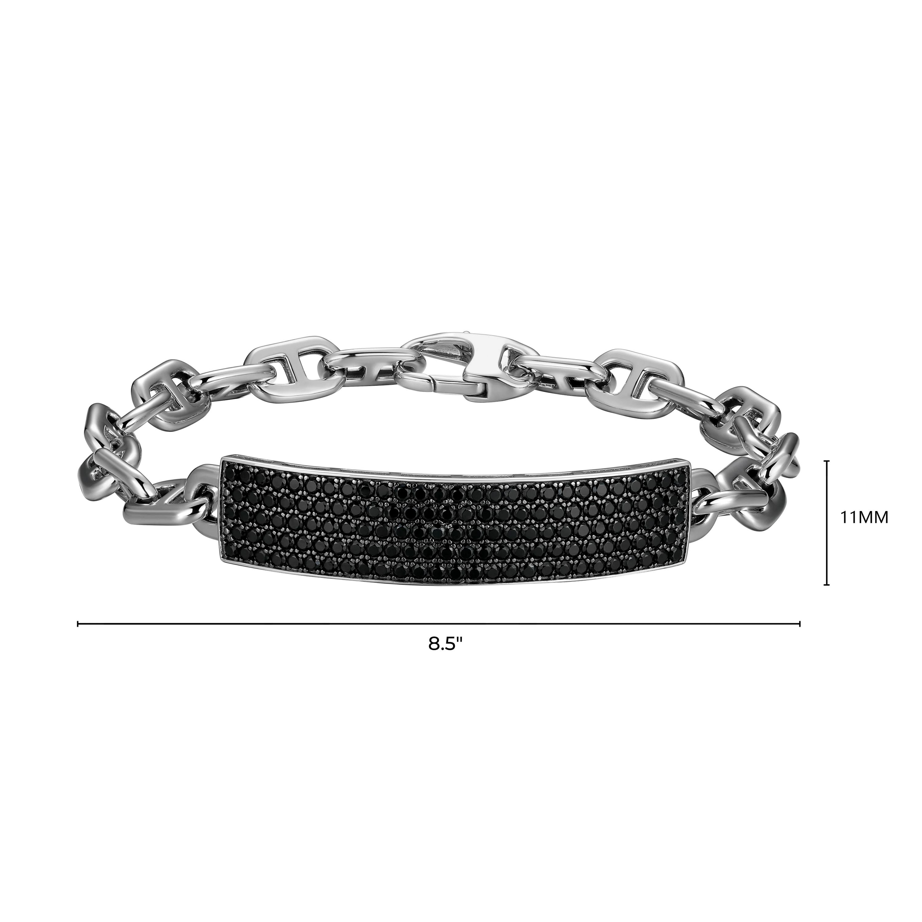 Mens Genuine Black Spinel Bracelet in Rhodium Plated Sterling Silver