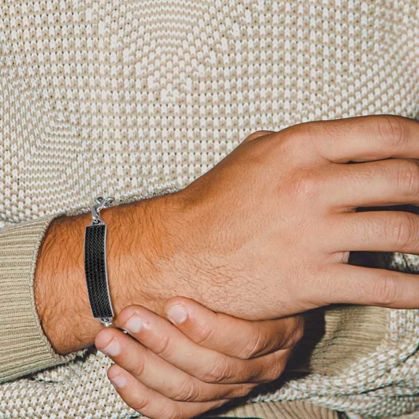 Mens Genuine Black Spinel Bracelet in Rhodium Plated Sterling Silver