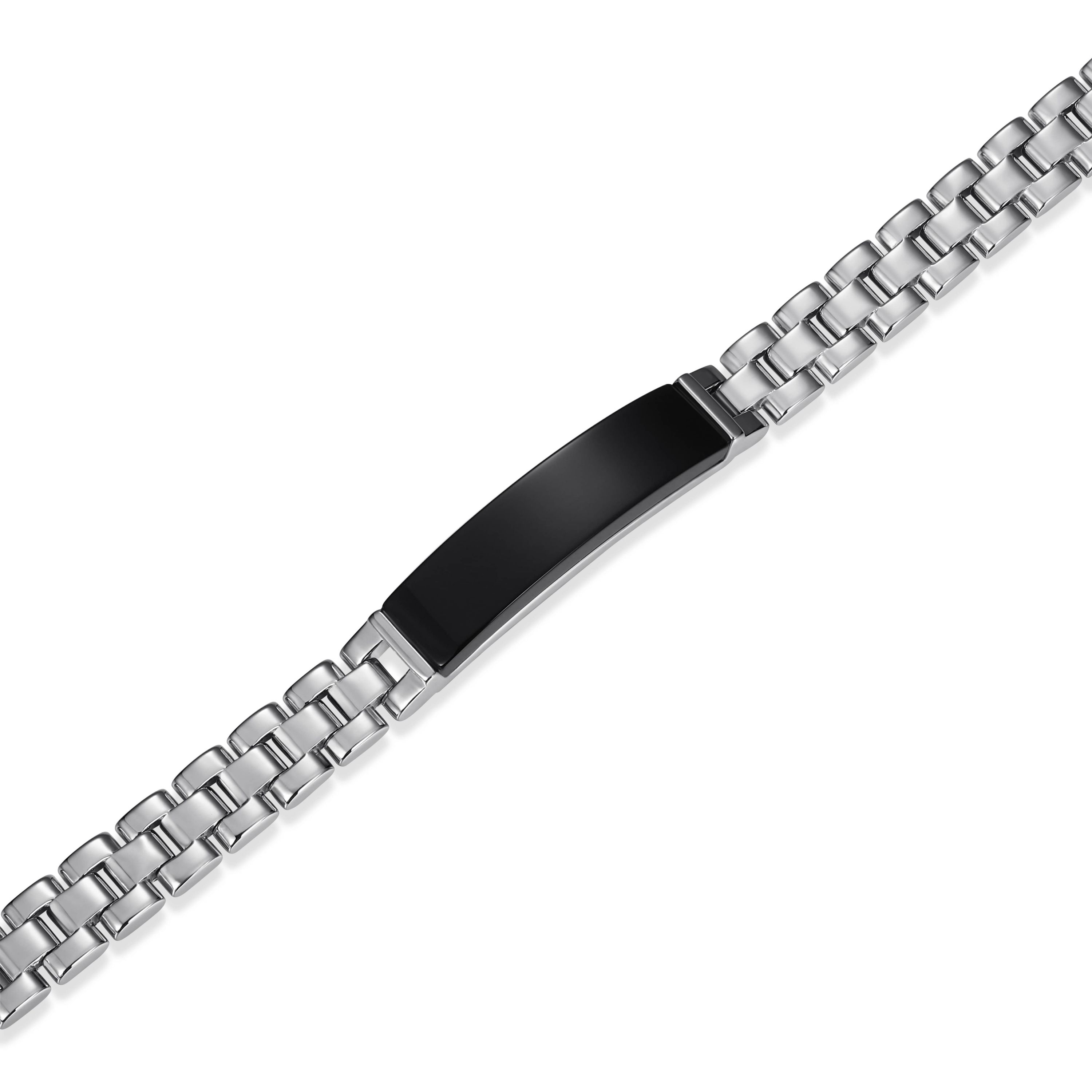 Mens Genuine Black Onyx Bracelet in Rhodium Plated Sterling Silver