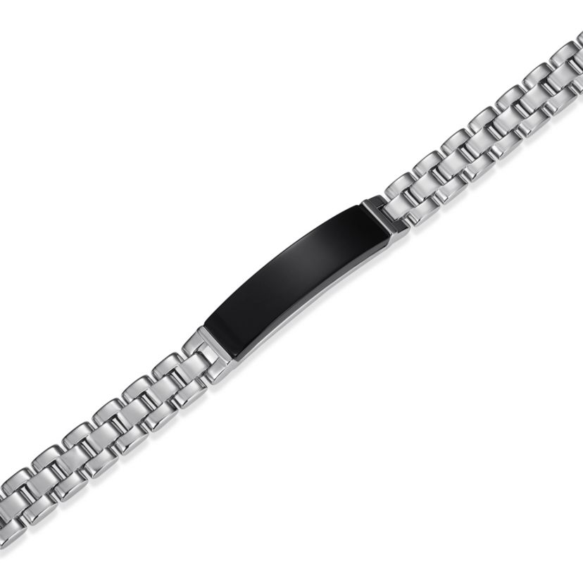 Mens Genuine Black Onyx Bracelet in Rhodium Plated Sterling Silver