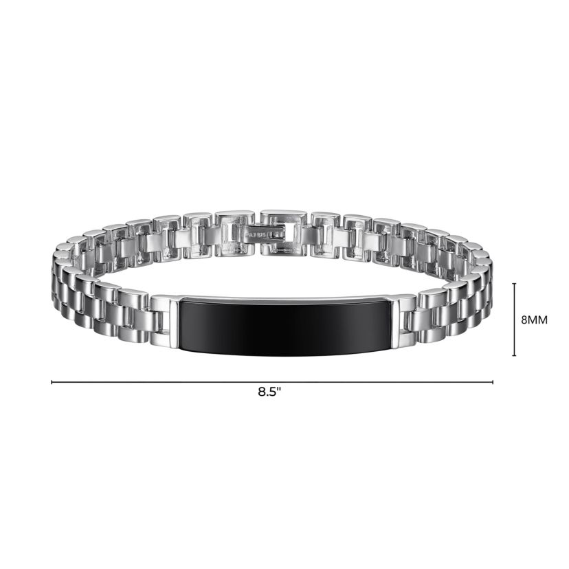 Mens Genuine Black Onyx Bracelet in Rhodium Plated Sterling Silver