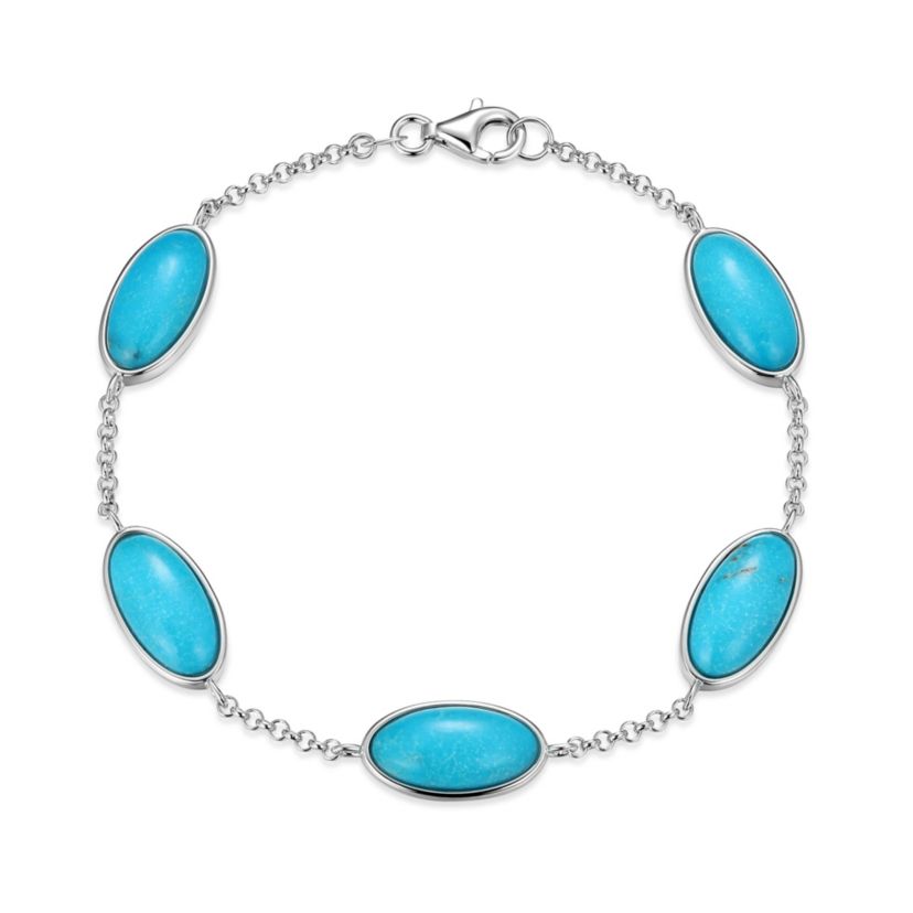 Genuine Turquoise Station Bracelet in Rhodium Plated Sterling Silver