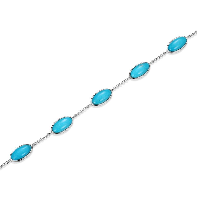 Genuine Turquoise Station Bracelet in Rhodium Plated Sterling Silver