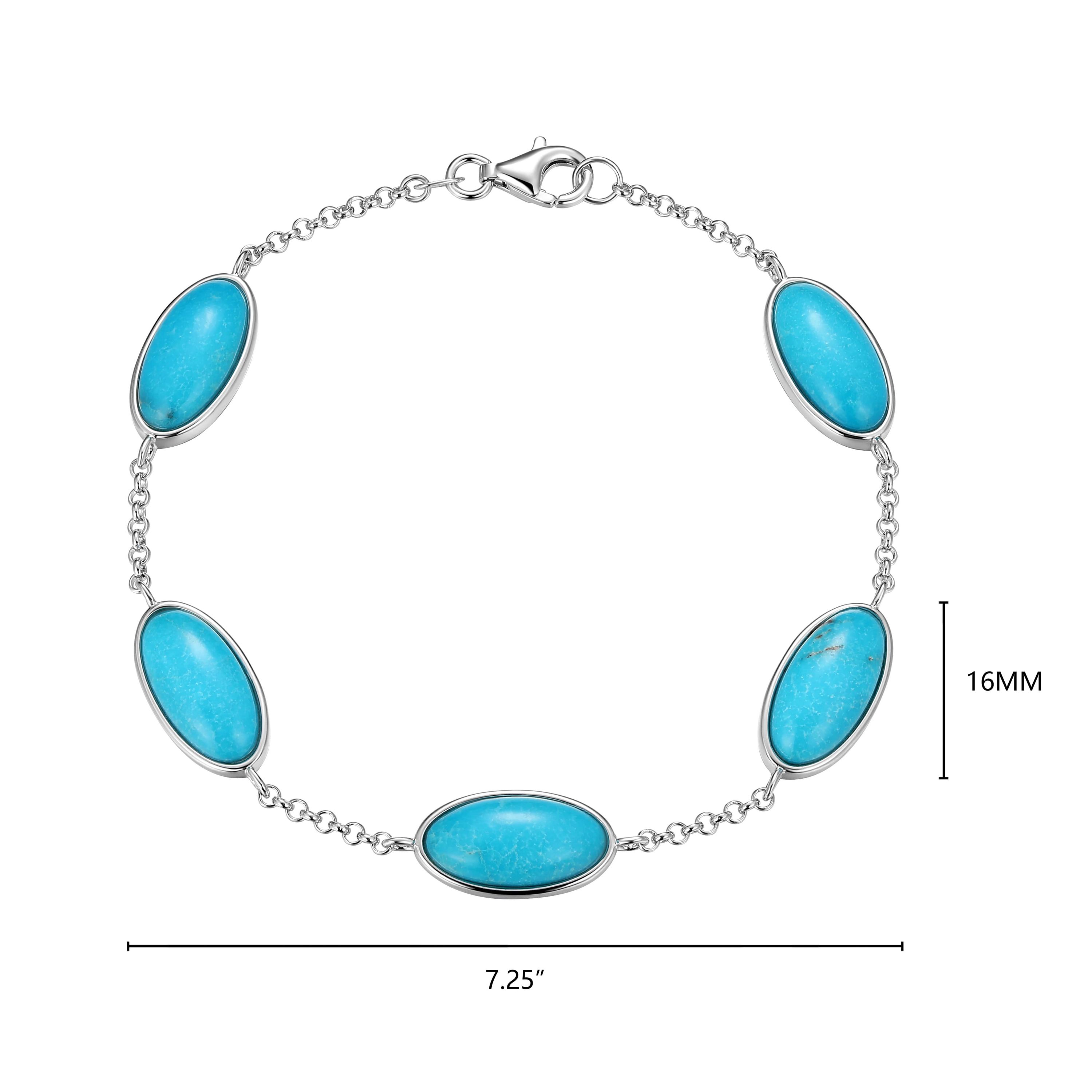 Genuine Turquoise Station Bracelet in Rhodium Plated Sterling Silver