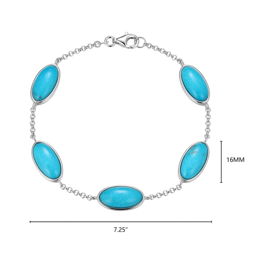 Genuine Turquoise Station Bracelet in Rhodium Plated Sterling Silver