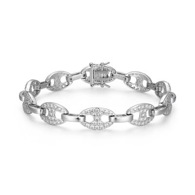 Aurealis Lab Created Rhodium Plated Sterling Silver Women's Created Moissanite Pavé Oval Link Bracelet, 8.5 in
