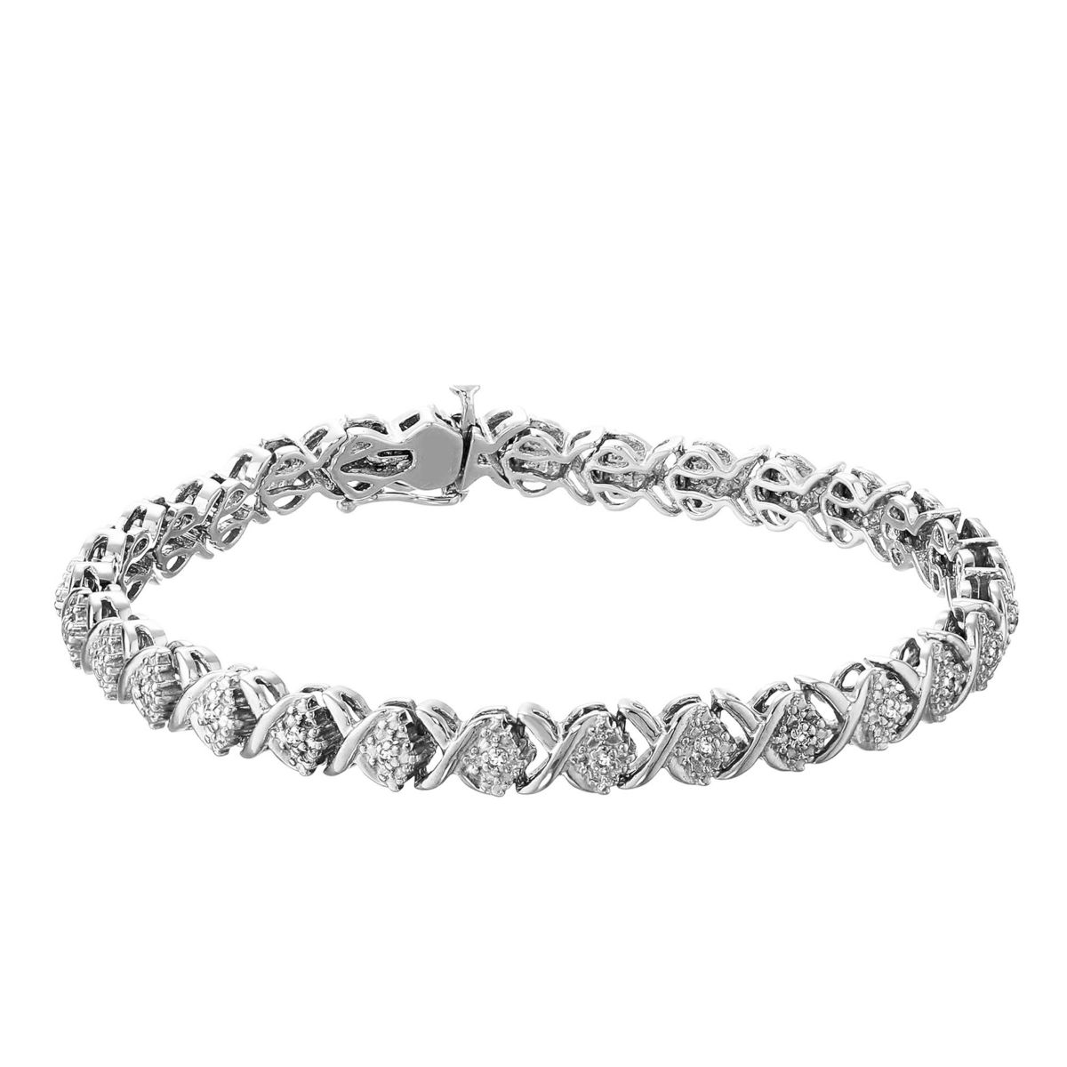 1/10cttw Diamond X Tennis Bracelet in Rhodium Plated Sterling Silver