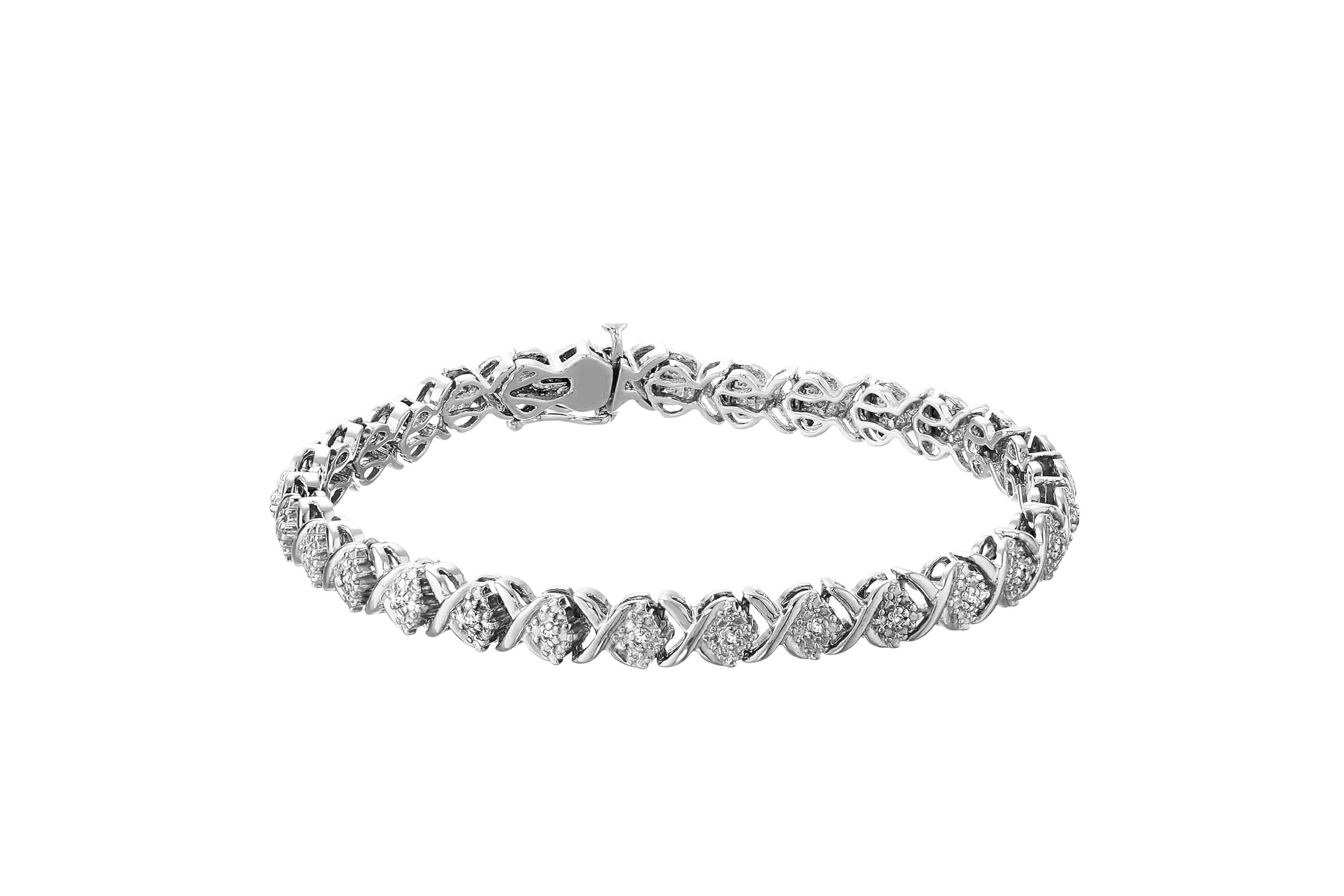 1/10cttw Diamond X Tennis Bracelet in Rhodium Plated Sterling Silver