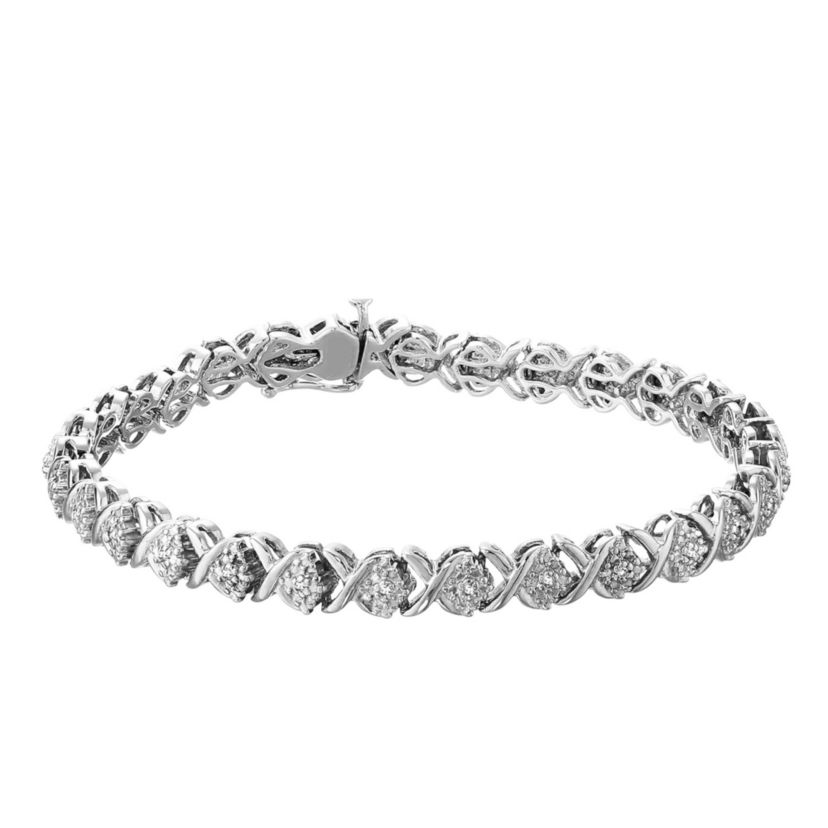 1/10cttw Diamond X Tennis Bracelet in Rhodium Plated Sterling Silver