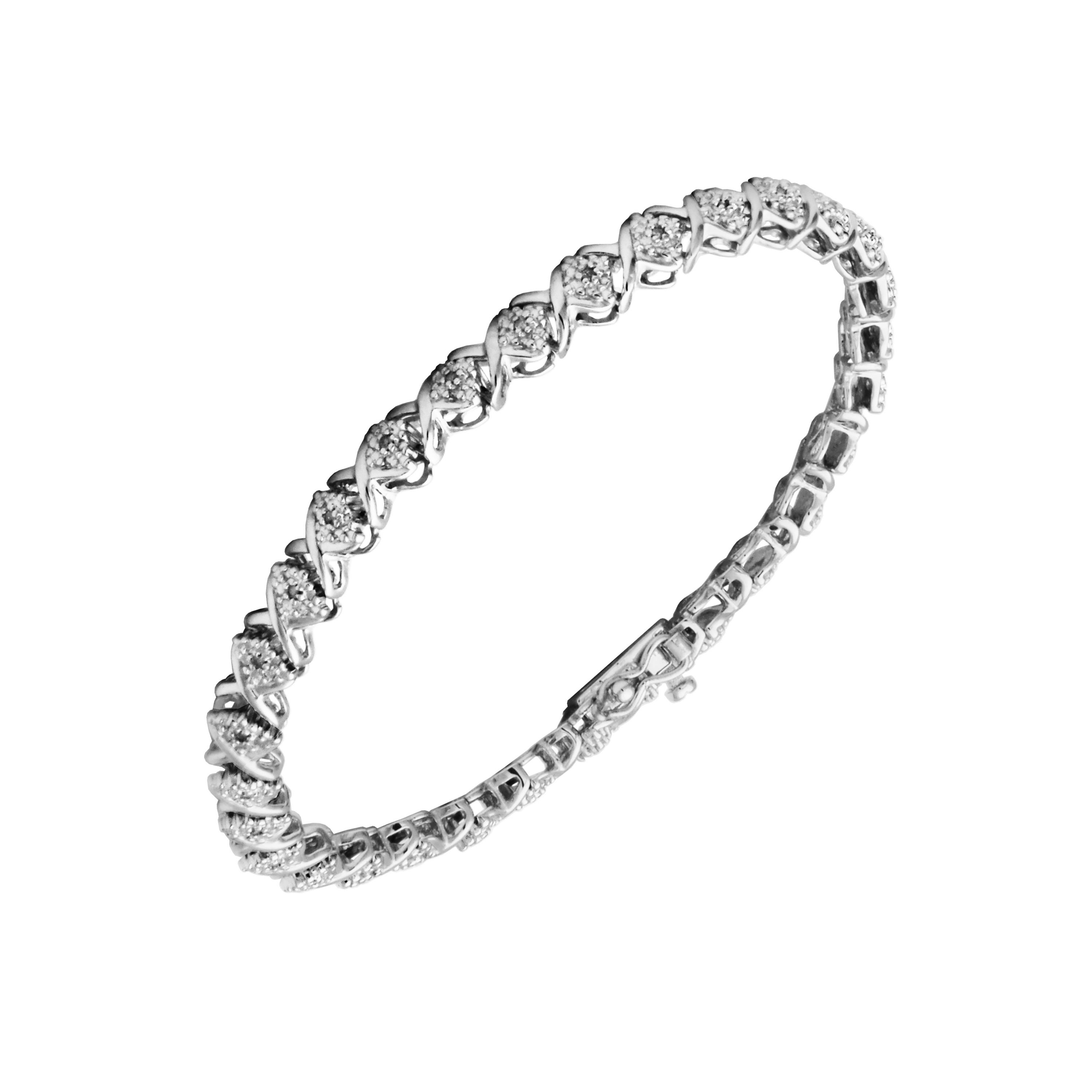 1/10cttw Diamond X Tennis Bracelet in Rhodium Plated Sterling Silver
