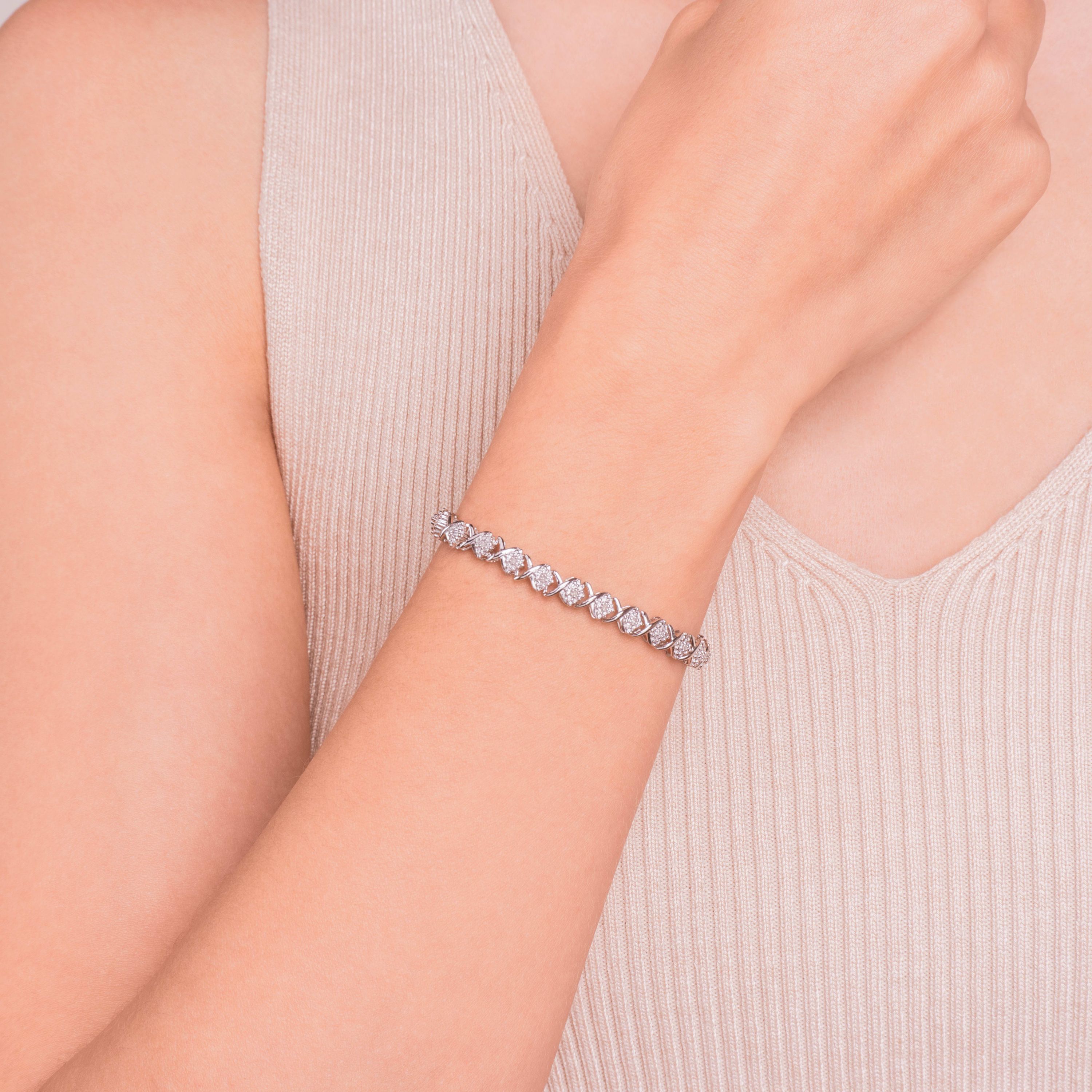 1/10cttw Diamond X Tennis Bracelet in Rhodium Plated Sterling Silver