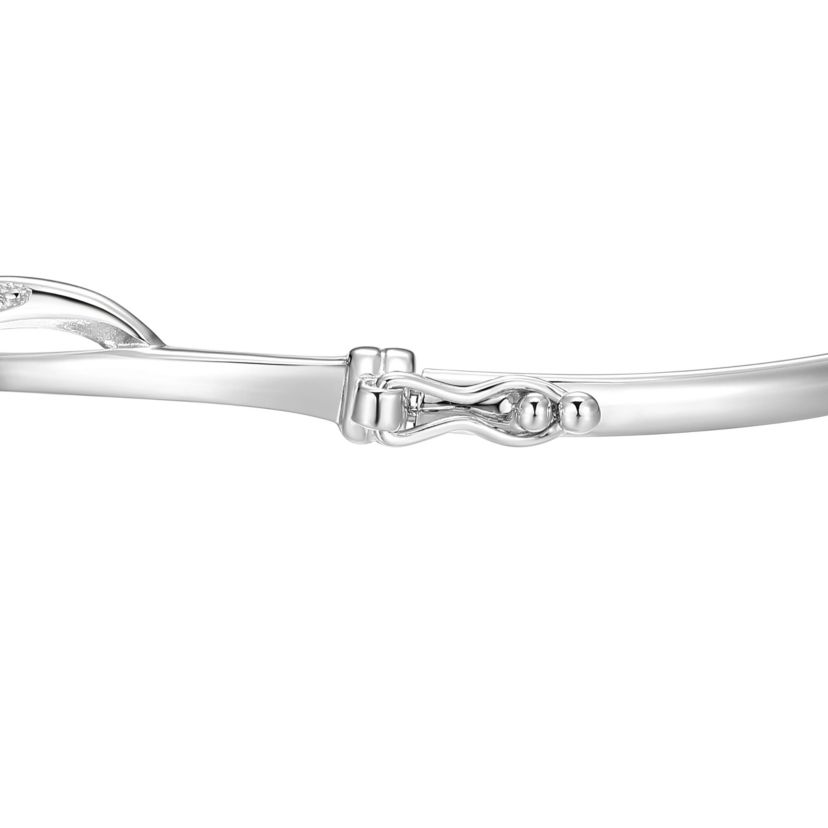 Diamond Accent Infinity Swirl Bangle Bracelet in Rhodium Plated Sterling Silver