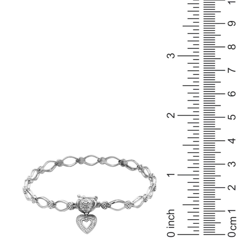 Diamond Accent Heart Charm Bracelet in Rhodium Plated Sterling Silver