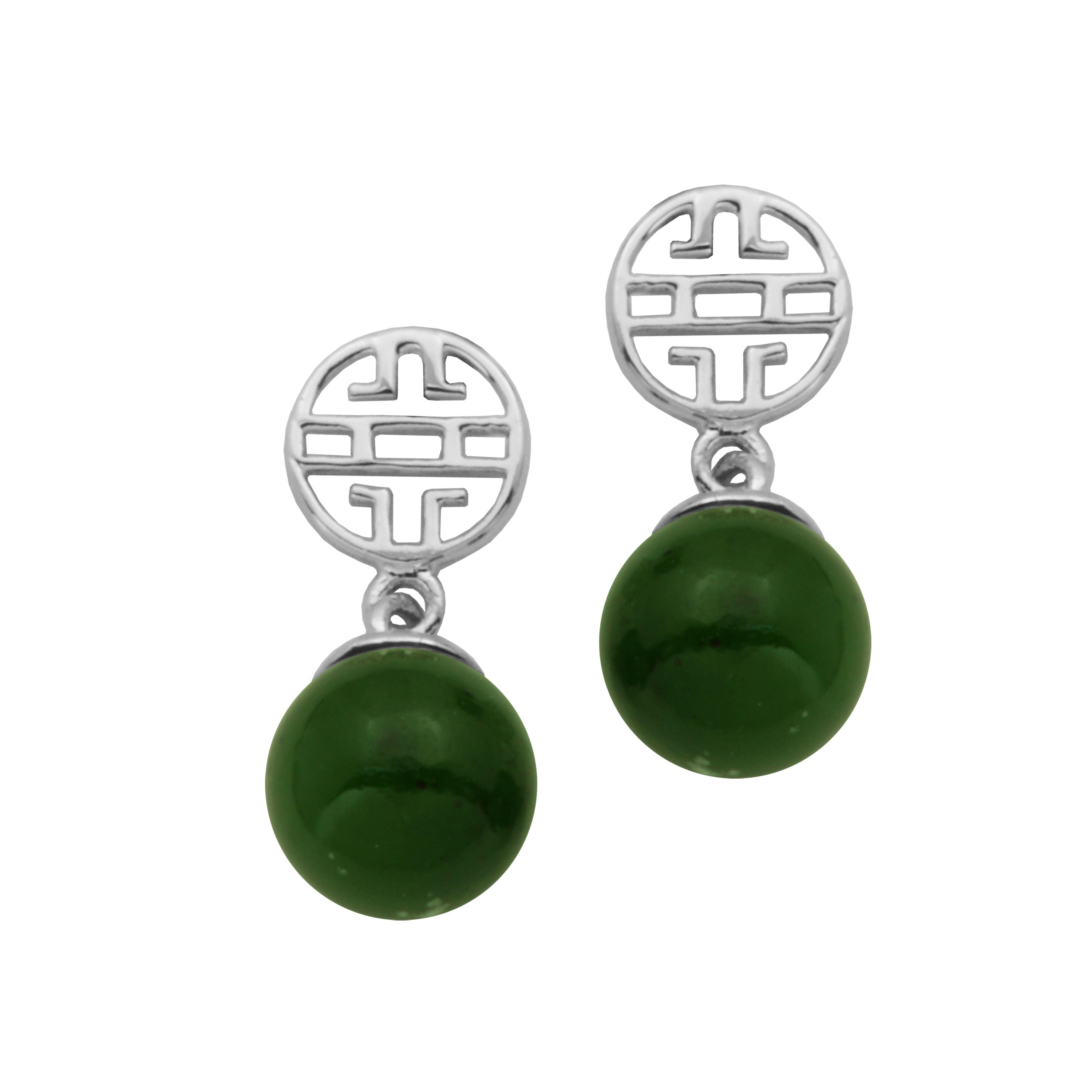 Genuine Nephrite Jade Bead Drop Earrings In Sterling Silver