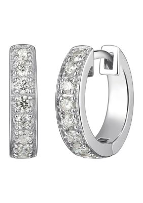 Paj Lab Created Platinum Over Sterling Silver Click Hoop Huggie Featuring 1/2 Ct Tw Lab Grown Diamond