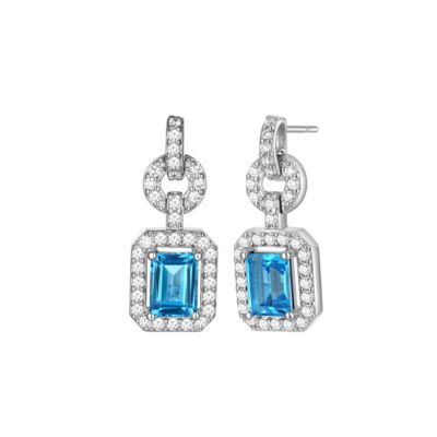 Aurealis Genuine Blue Topaz and Created White Sapphire Earrings in Rhodium-plated Sterling Silver