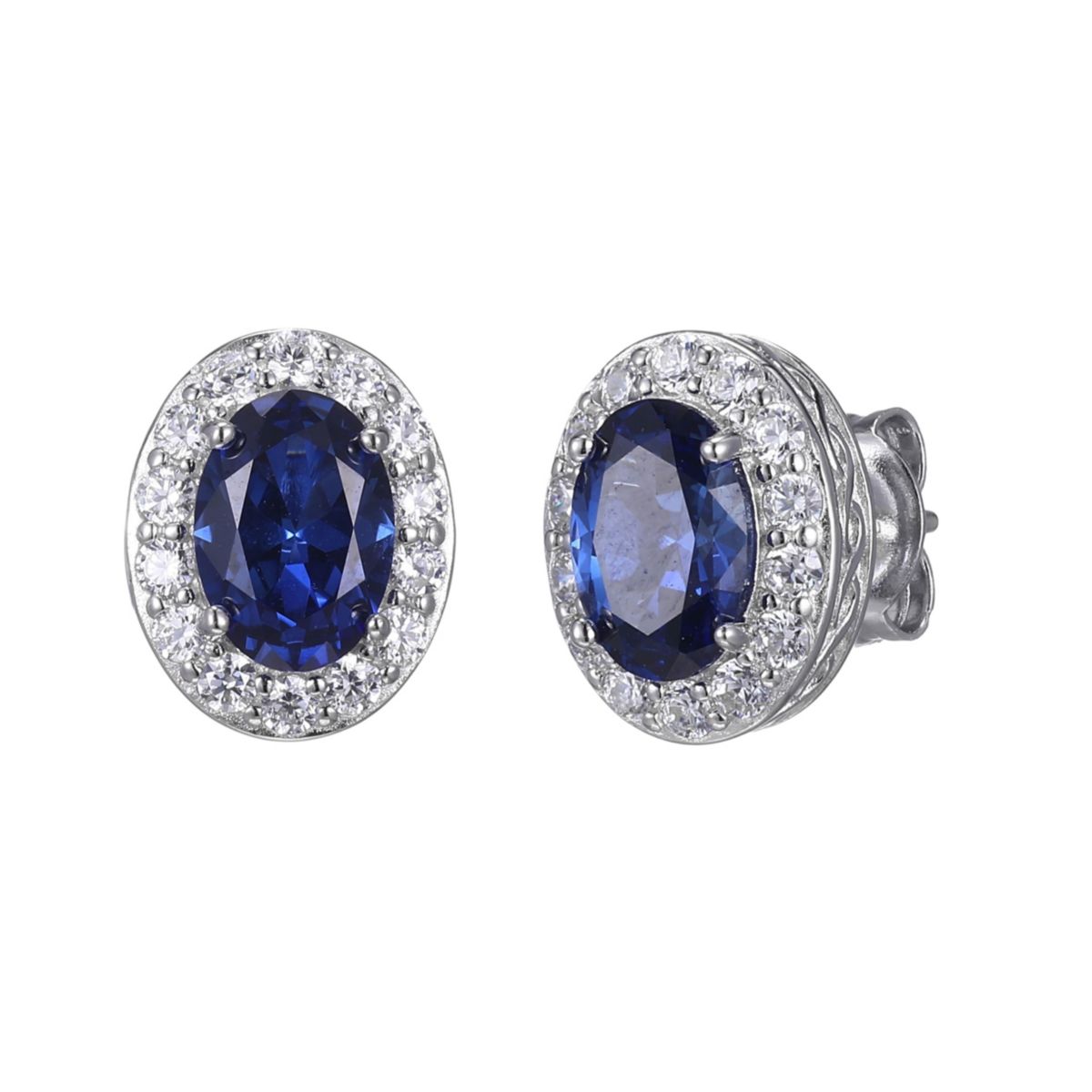 Lab Created Created Blue Sapphire Oval Earrings in Rhodium-plated Sterling Silver