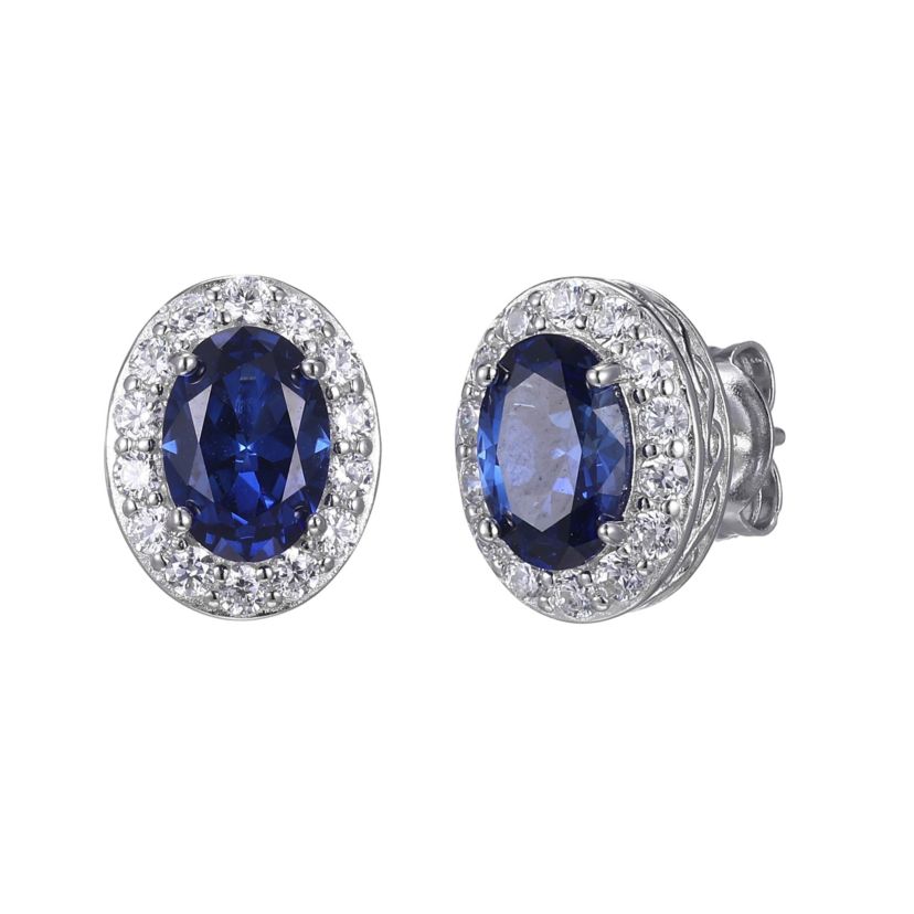 Lab Created Created Blue Sapphire Oval Earrings in Rhodium-plated Sterling Silver