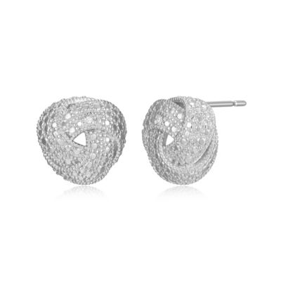 Aurealis Diamond Accent Love Knot Swirl Stud Earrings in Rhodium Plated Sterling Silver, White