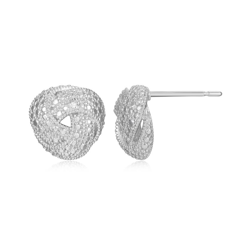 Diamond Accent Love Knot Swirl Stud Earrings in Rhodium Plated Sterling Silver