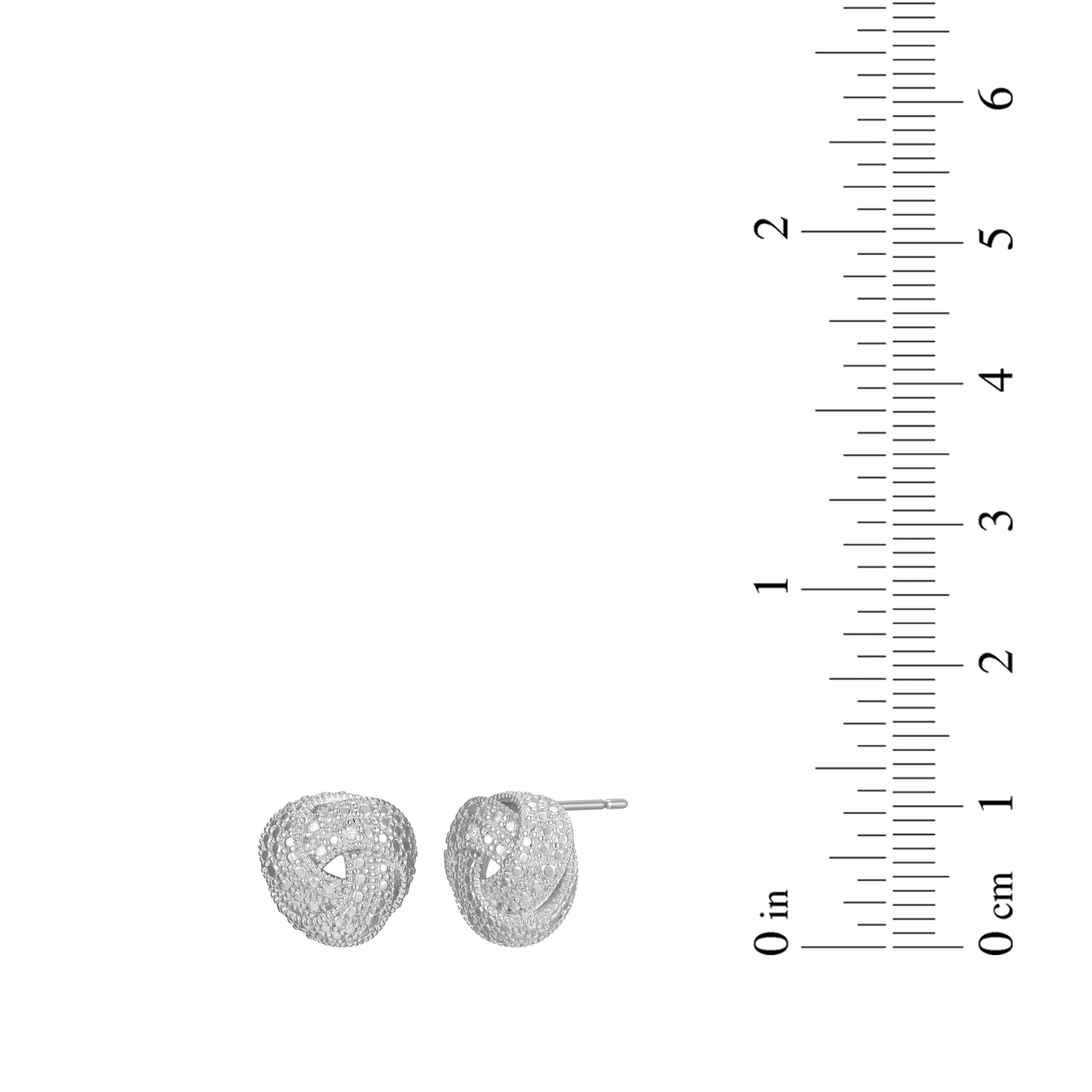 Diamond Accent Love Knot Swirl Stud Earrings in Rhodium Plated Sterling Silver