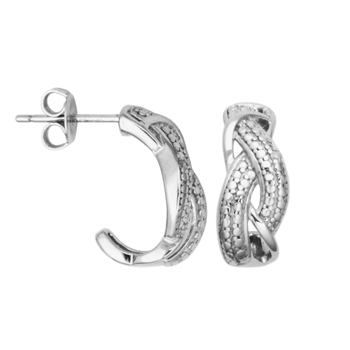 Diamond Accent Braided Hoop Earrings in Rhodium Plated Sterling Silver