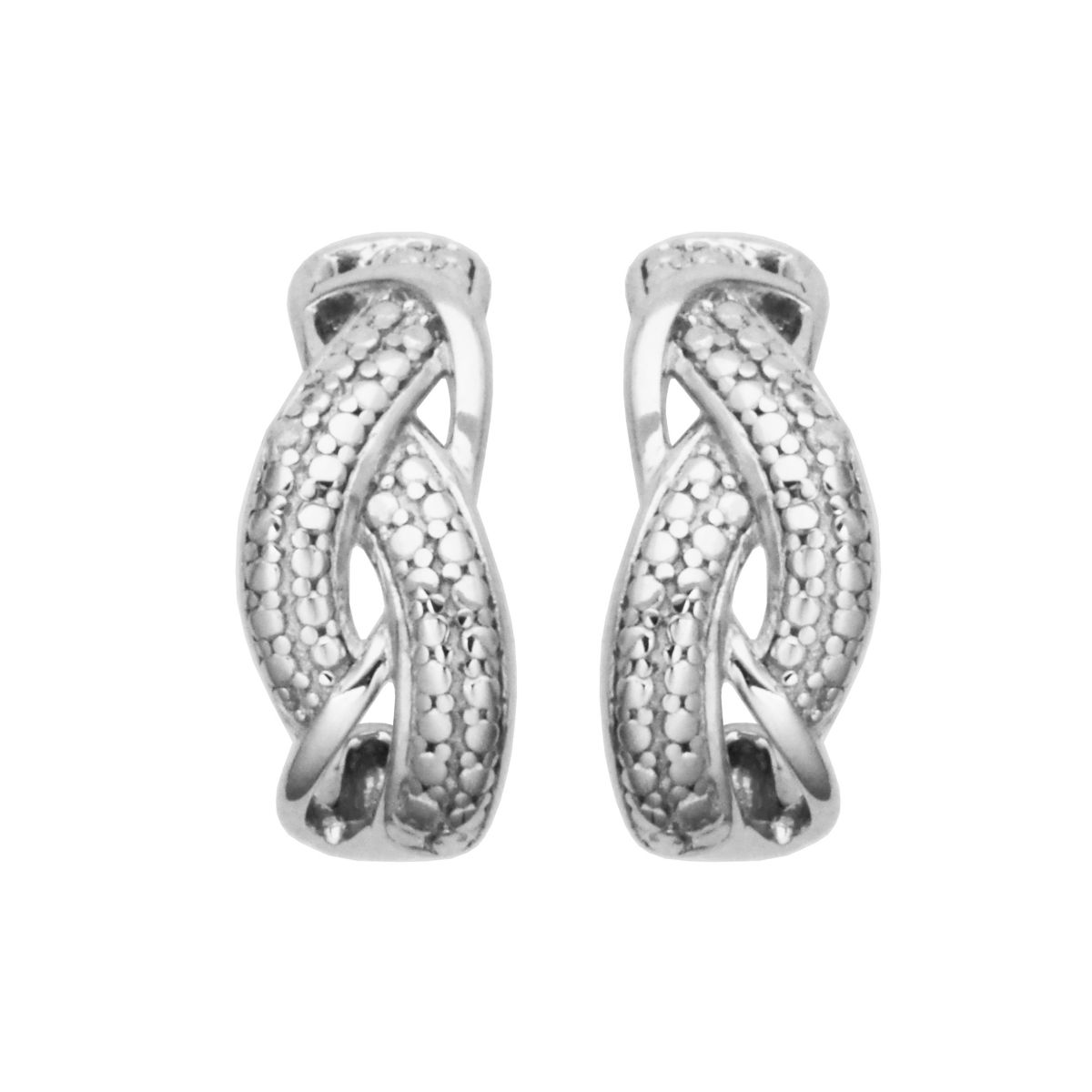 Diamond Accent Braided Hoop Earrings in Rhodium Plated Sterling Silver
