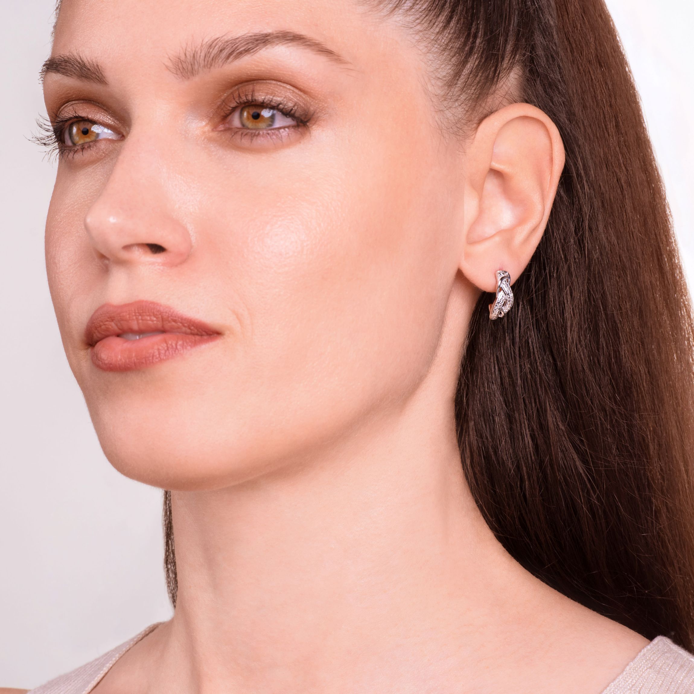 Diamond Accent Braided Hoop Earrings in Rhodium Plated Sterling Silver