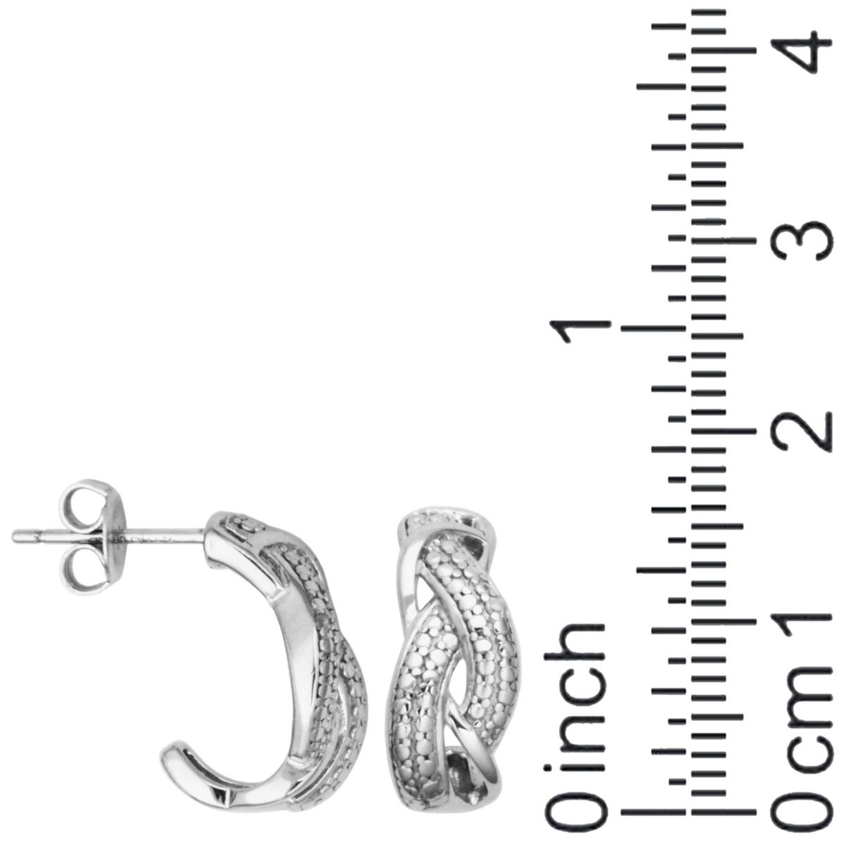 Diamond Accent Braided Hoop Earrings in Rhodium Plated Sterling Silver
