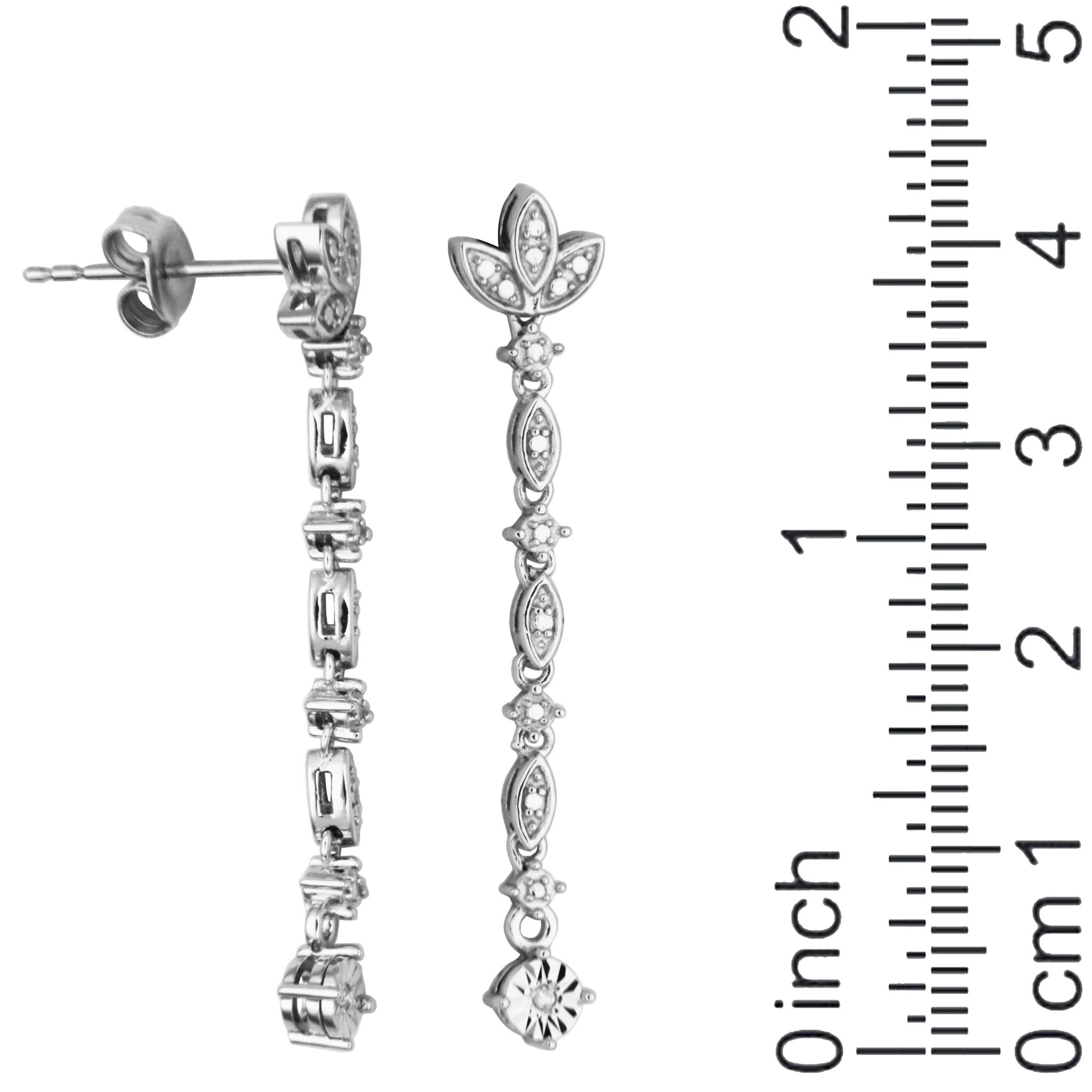 Diamond Accent Floral Marquise Drop Earrings in Rhodium Plated Sterling Silver