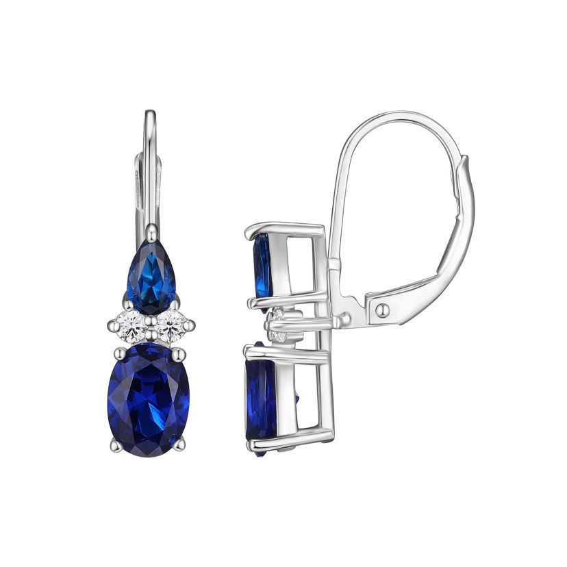 Blue Synthetic Spinel Leverback Earrings in Rhodium Plated Sterling Silver