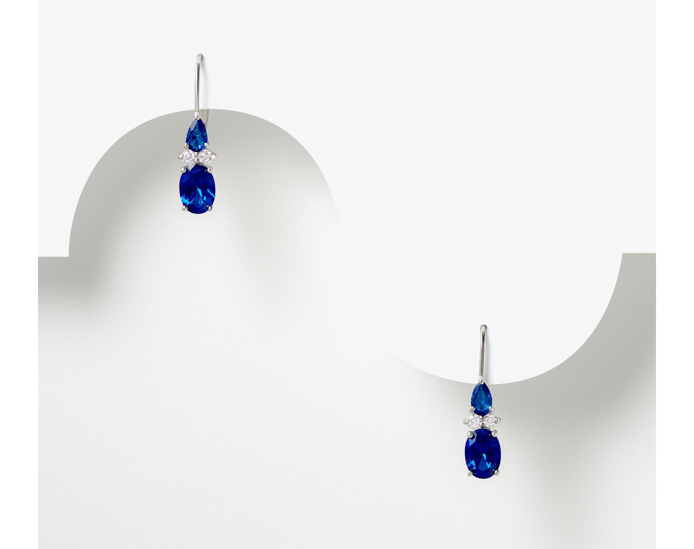 Blue Synthetic Spinel Leverback Earrings in Rhodium Plated Sterling Silver