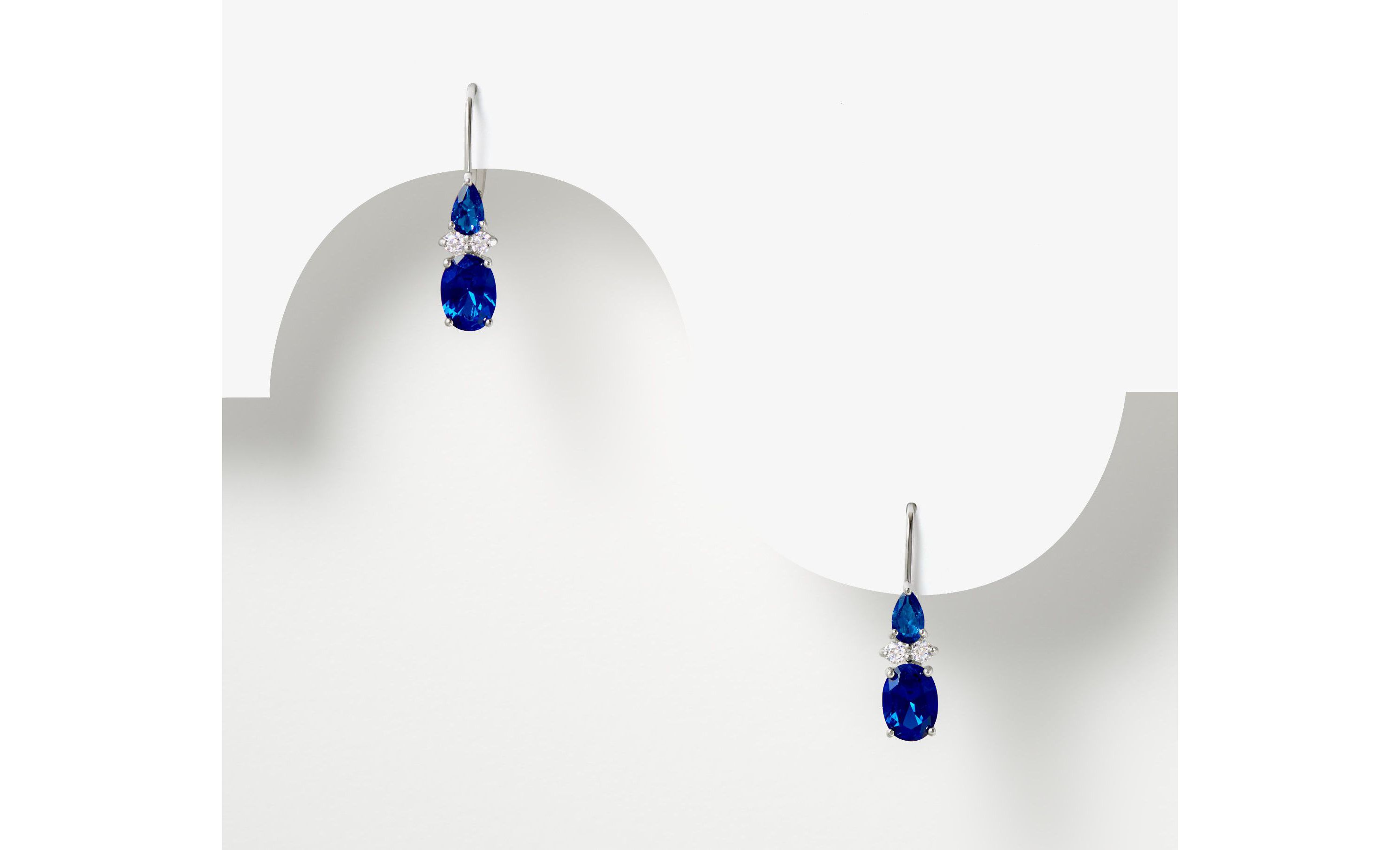 Blue Synthetic Spinel Leverback Earrings in Rhodium Plated Sterling Silver