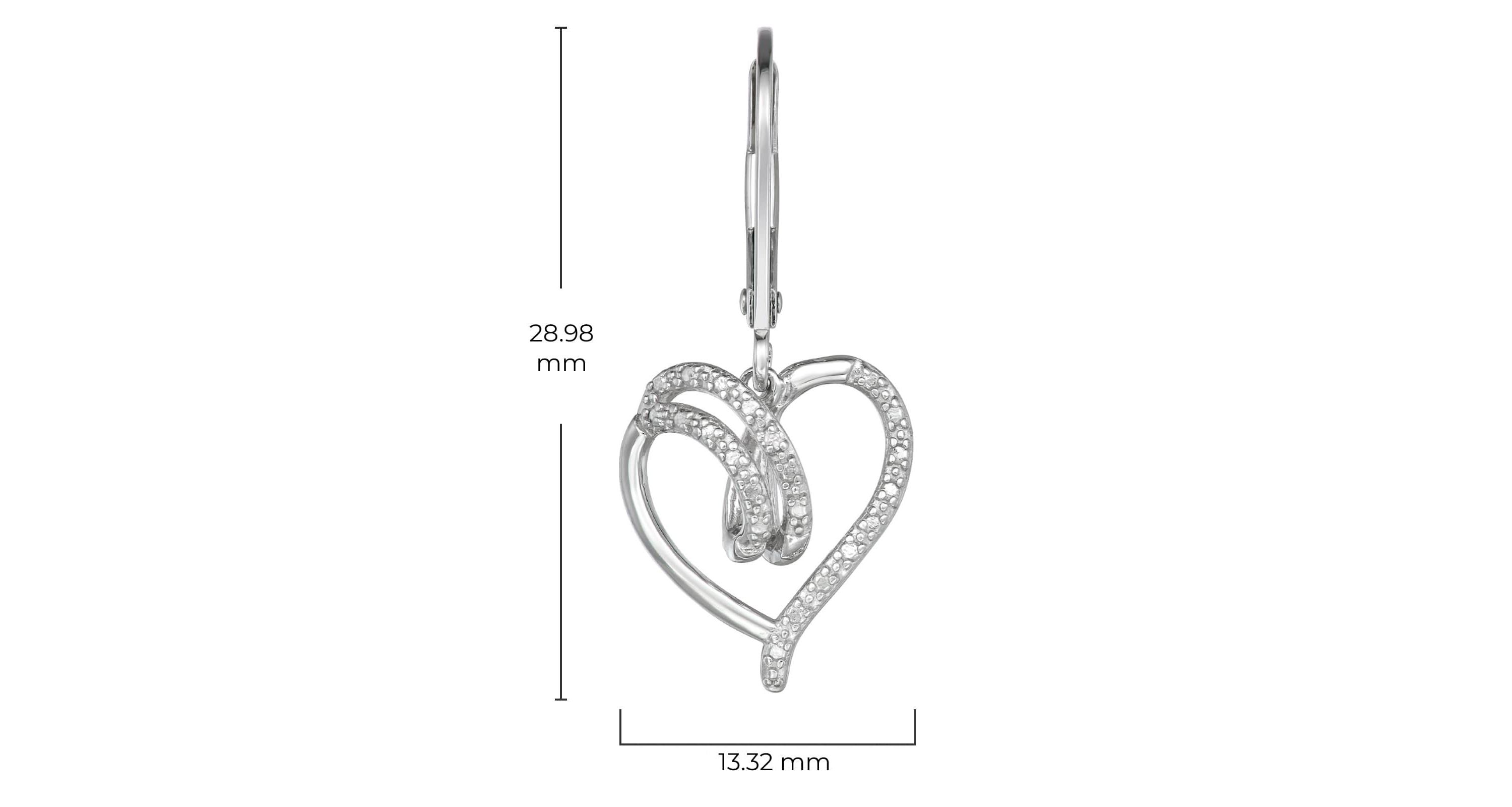 Diamond Accent Open Heart Swirl Leverback Earrings in Rhodium Plated Sterling Silver