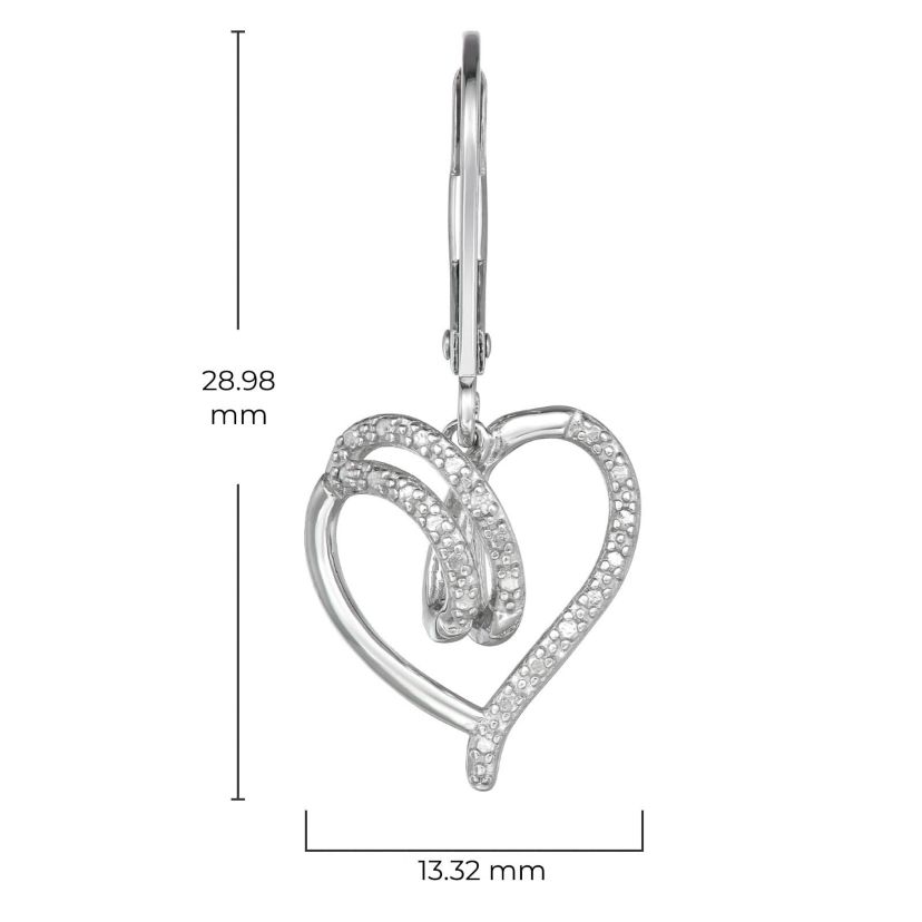 Diamond Accent Open Heart Swirl Leverback Earrings in Rhodium Plated Sterling Silver