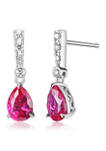 Lab Created Diamond and Ruby Pear Drop Stud Earrings in Sterling Silver