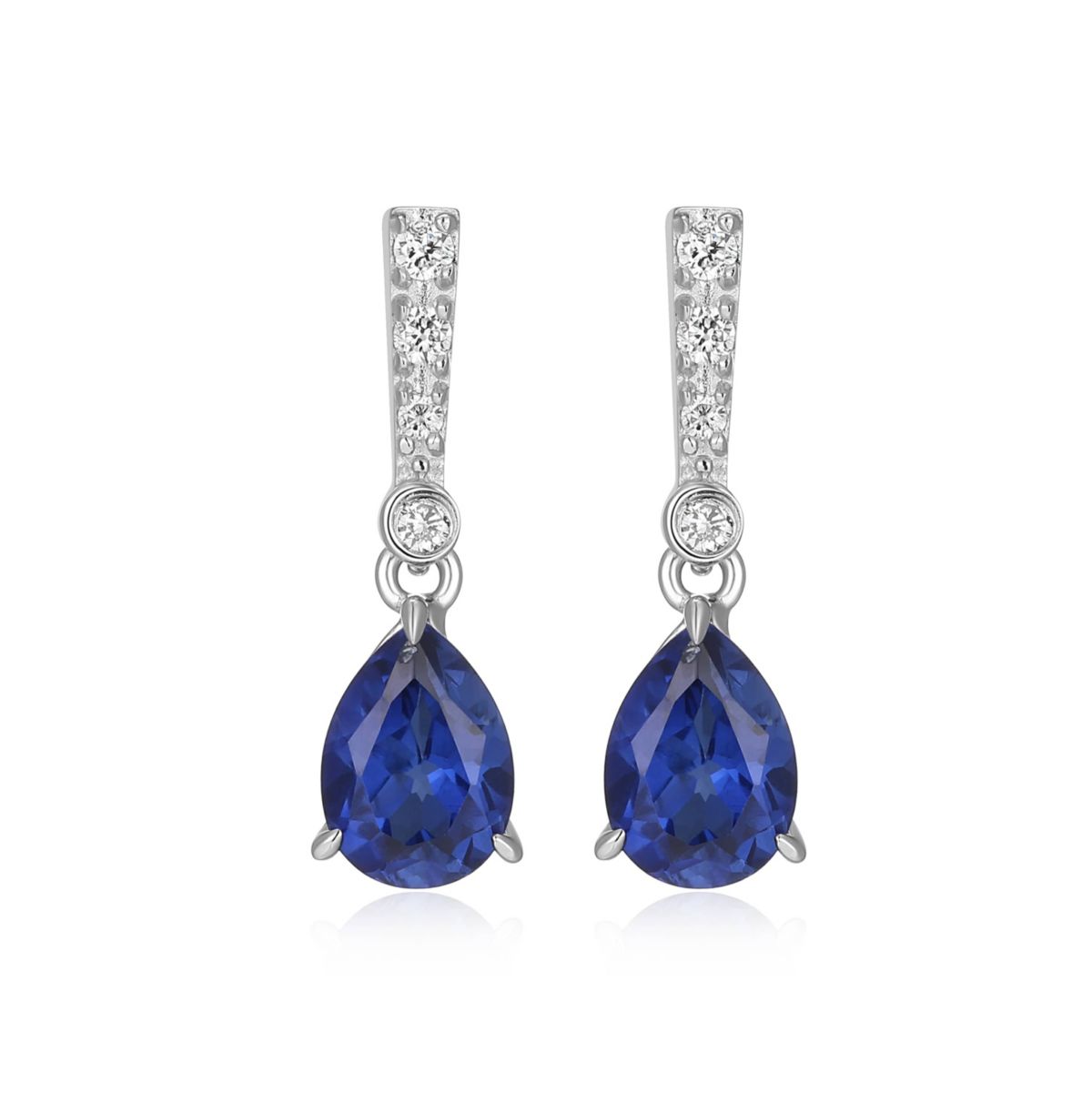 Lab Created Rhodium Plated Sterling Silver Created Sapphire and Lab Grown Diamond Drop Earrings