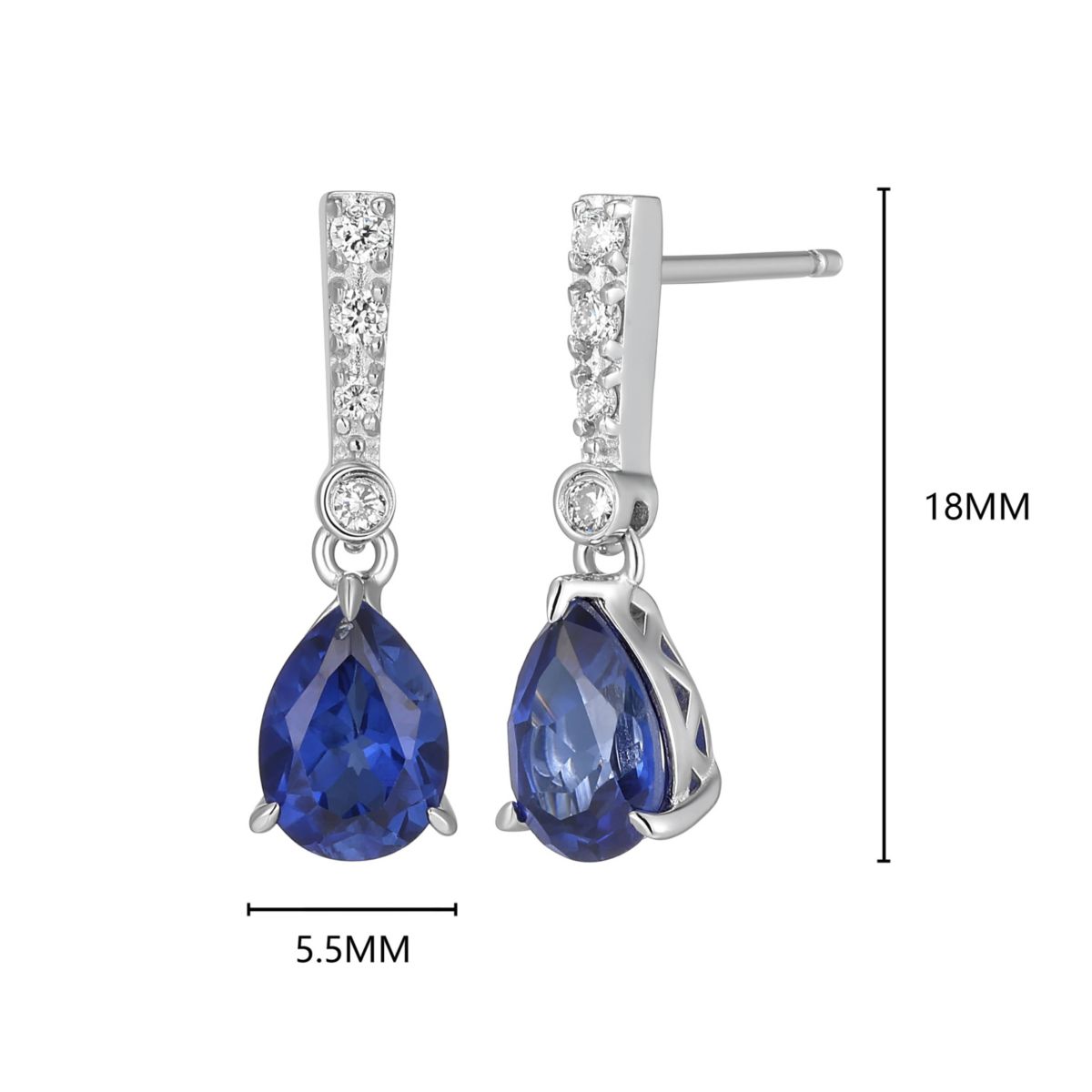 Lab Created Rhodium Plated Sterling Silver Created Sapphire and Lab Grown Diamond Drop Earrings