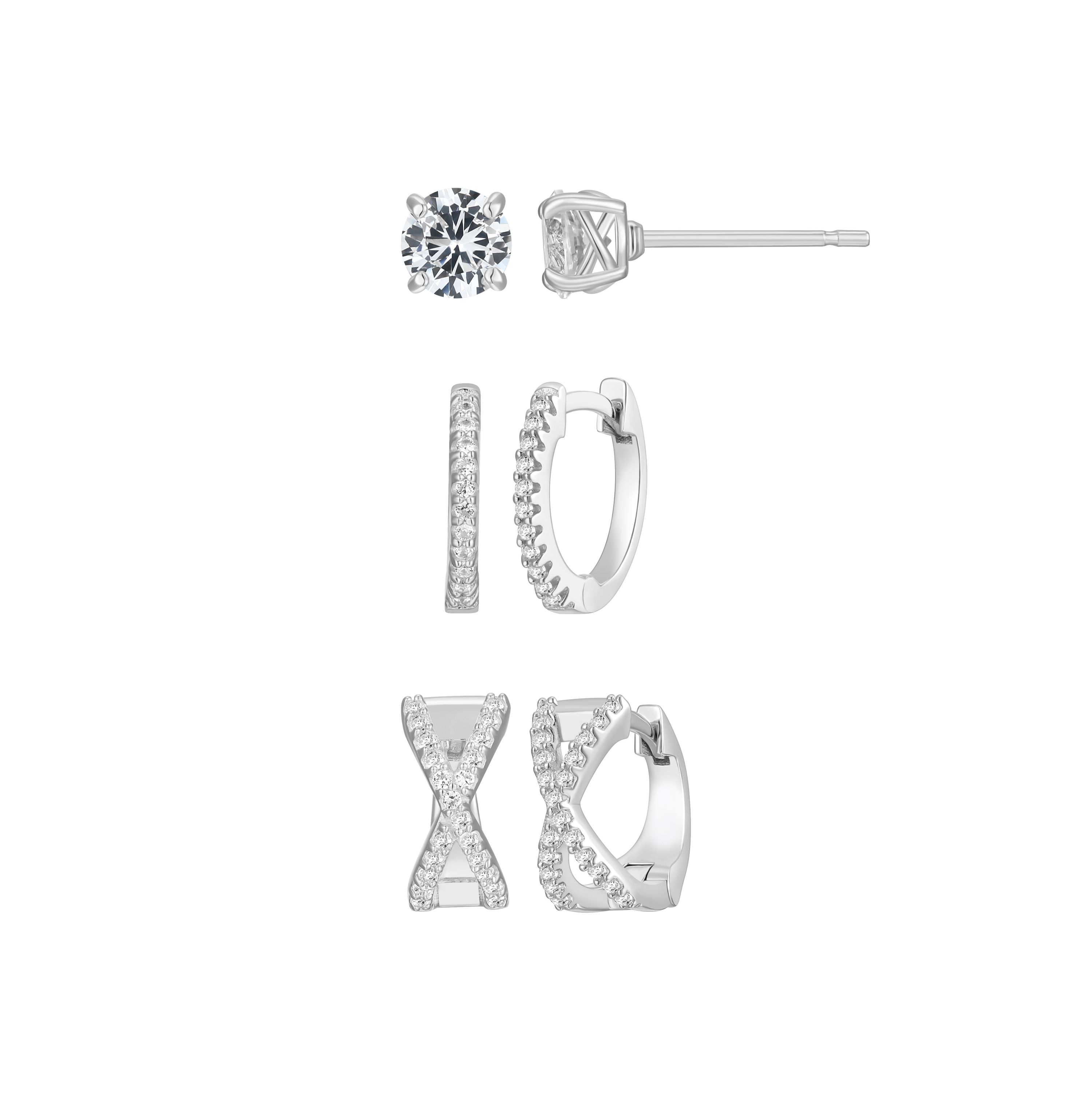 Lab Created Created White Sapphire 3-Pair Earring Set in Rhodium Over Sterling Silver