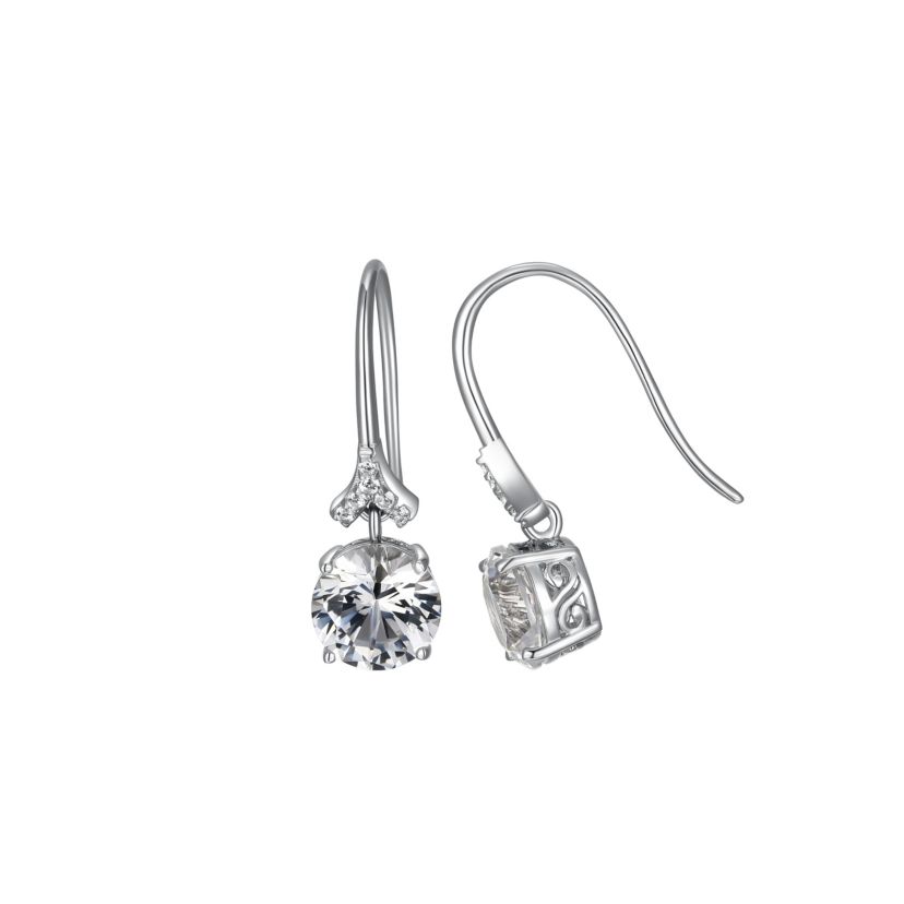 Rhodium Plated Sterling Silver Moissanite Fishhook Earrings