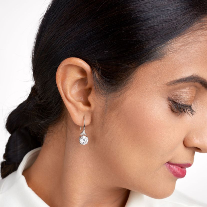 Rhodium Plated Sterling Silver Moissanite Fishhook Earrings